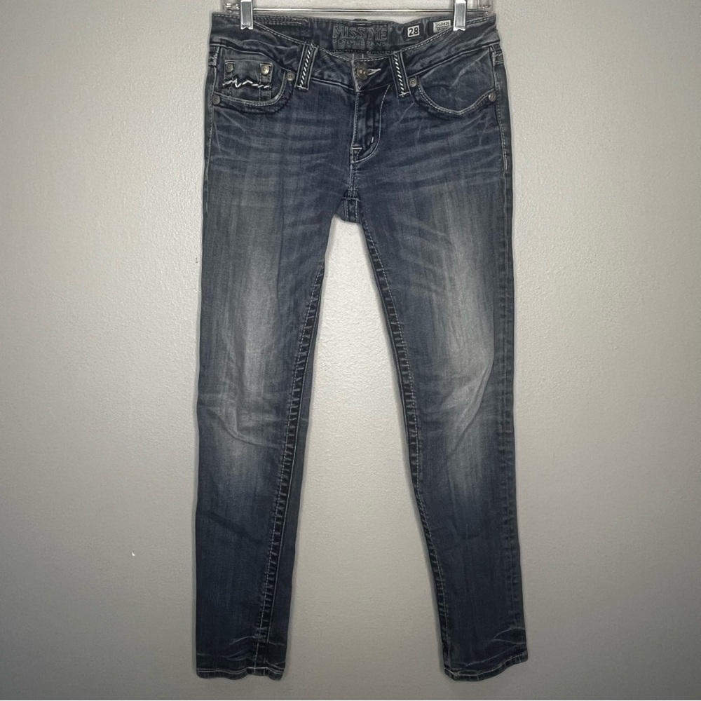 Miss Me JD10425 Skinny Jeans Women 28 Blue Pocket Zip Embroidered Inseam 30‎